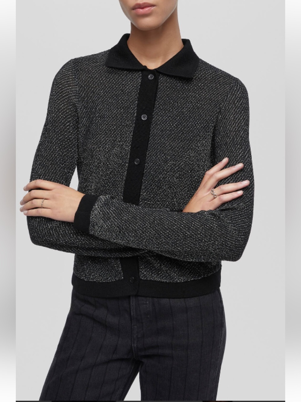 Re/Done Black & Charcoal Knit Button-Up cardigan  NWT